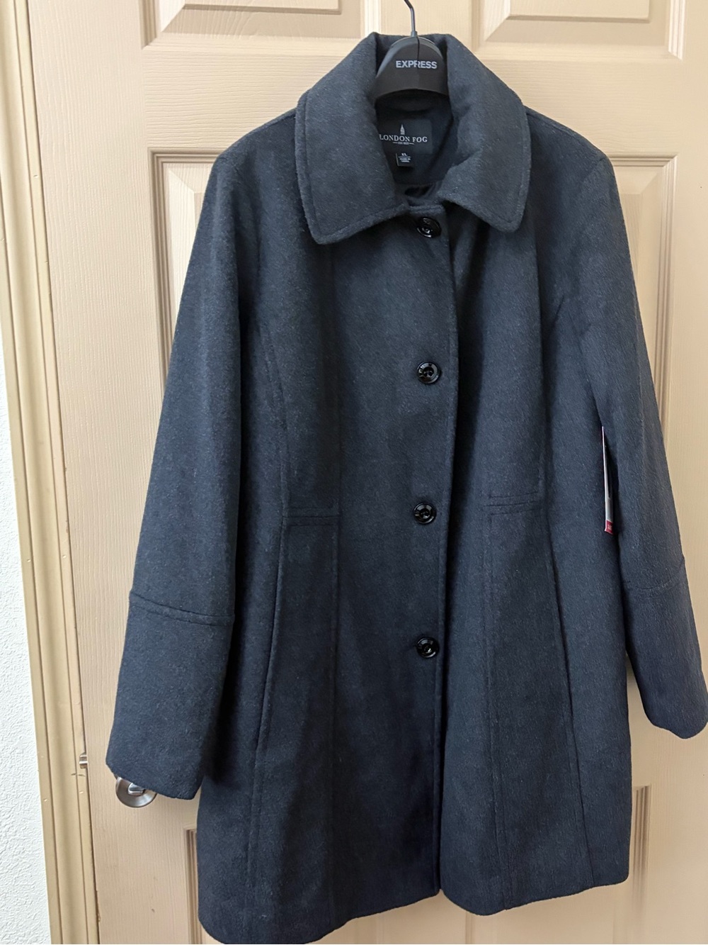 NWT London Fog Women's Charcoal Black Wool-Blend Pea Coat